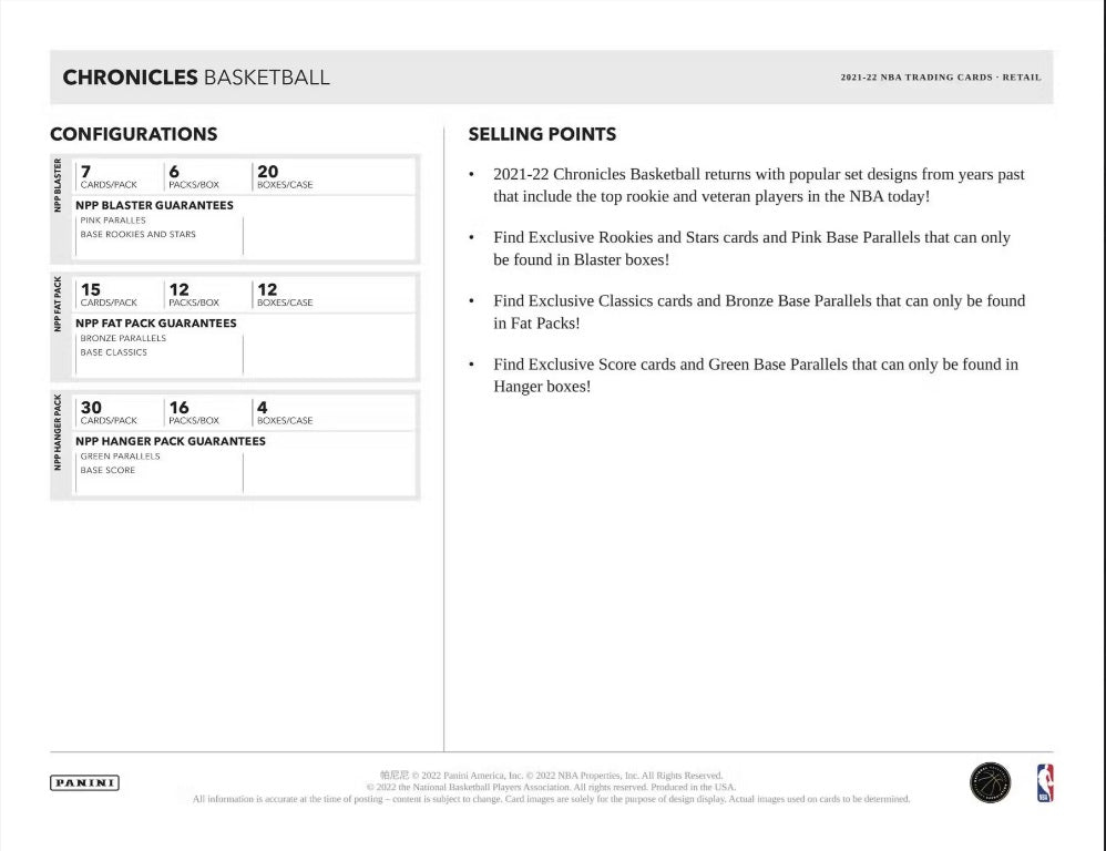 2021-22 Panini Chronicles Basketball Hanger Pack