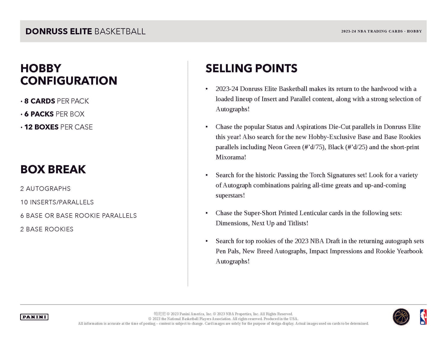 2023-24 Panini Donruss Elite Basketball Hobby