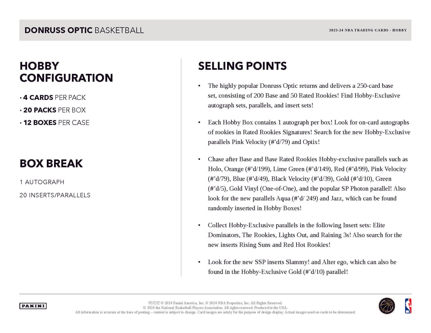 2023-24 Panini Donruss Optic Basketball Hobby