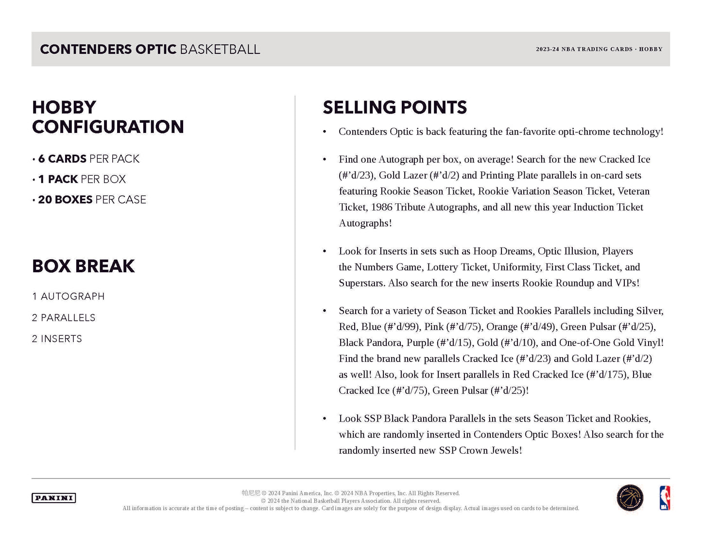 2023-24 Panini Contenders Optic Basketball Hobby Box