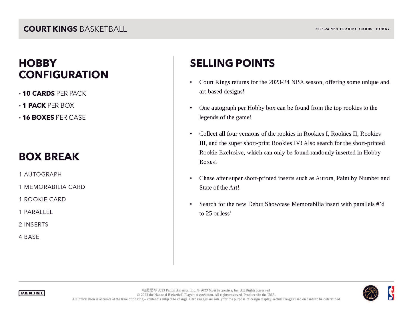 2023-24-Panini Court Kings Basketball Hobby