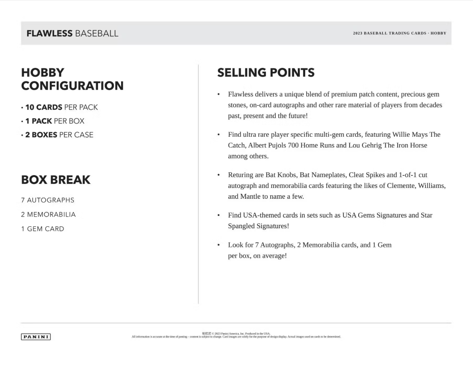 2023 Panini Flawless Baseball Hobby Case