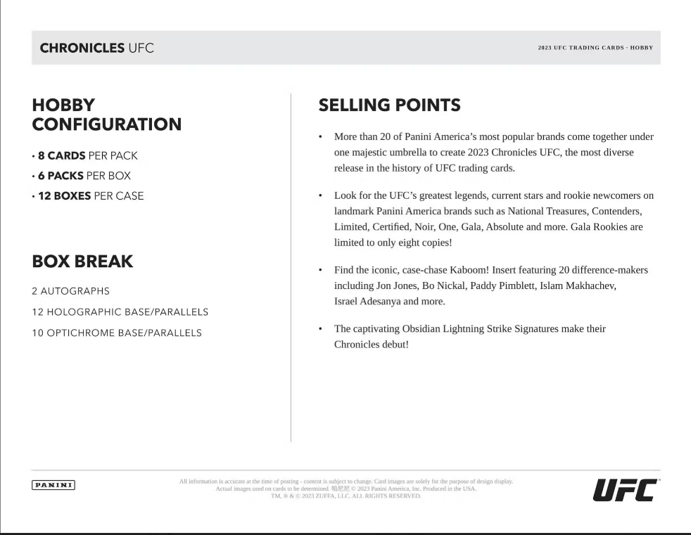 2023 Panini Chronicles UFC Hobby