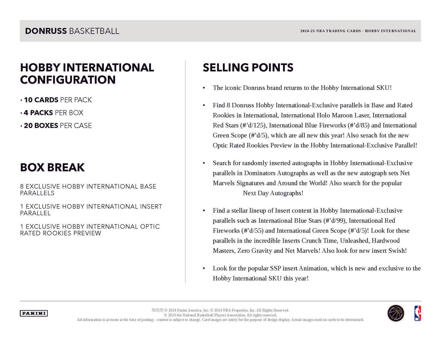 2024-25 Panini Donruss Basketball Hobby International Box