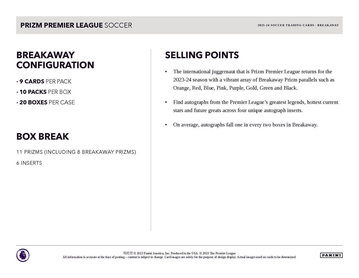 2023-24 Panini Prizm Premier League EPL Soccer Breakaway