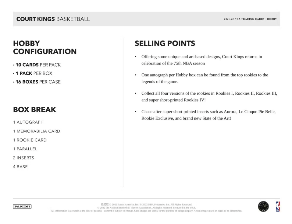 2021-22 Panini Court Kings Basketball Hobby