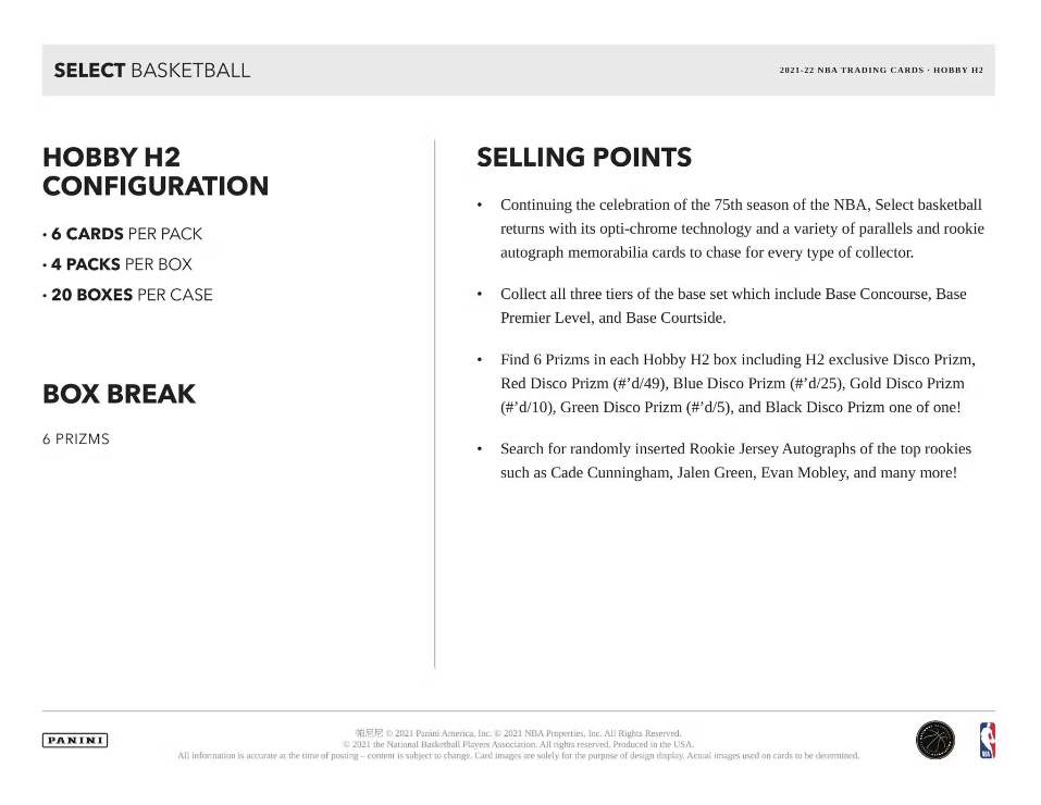 2021-22 Panini Select Basketball H2