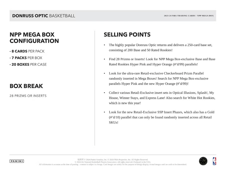 2023-24 Panini Donruss Optic Basketball Mega Box (Hyper Pink Prizms)