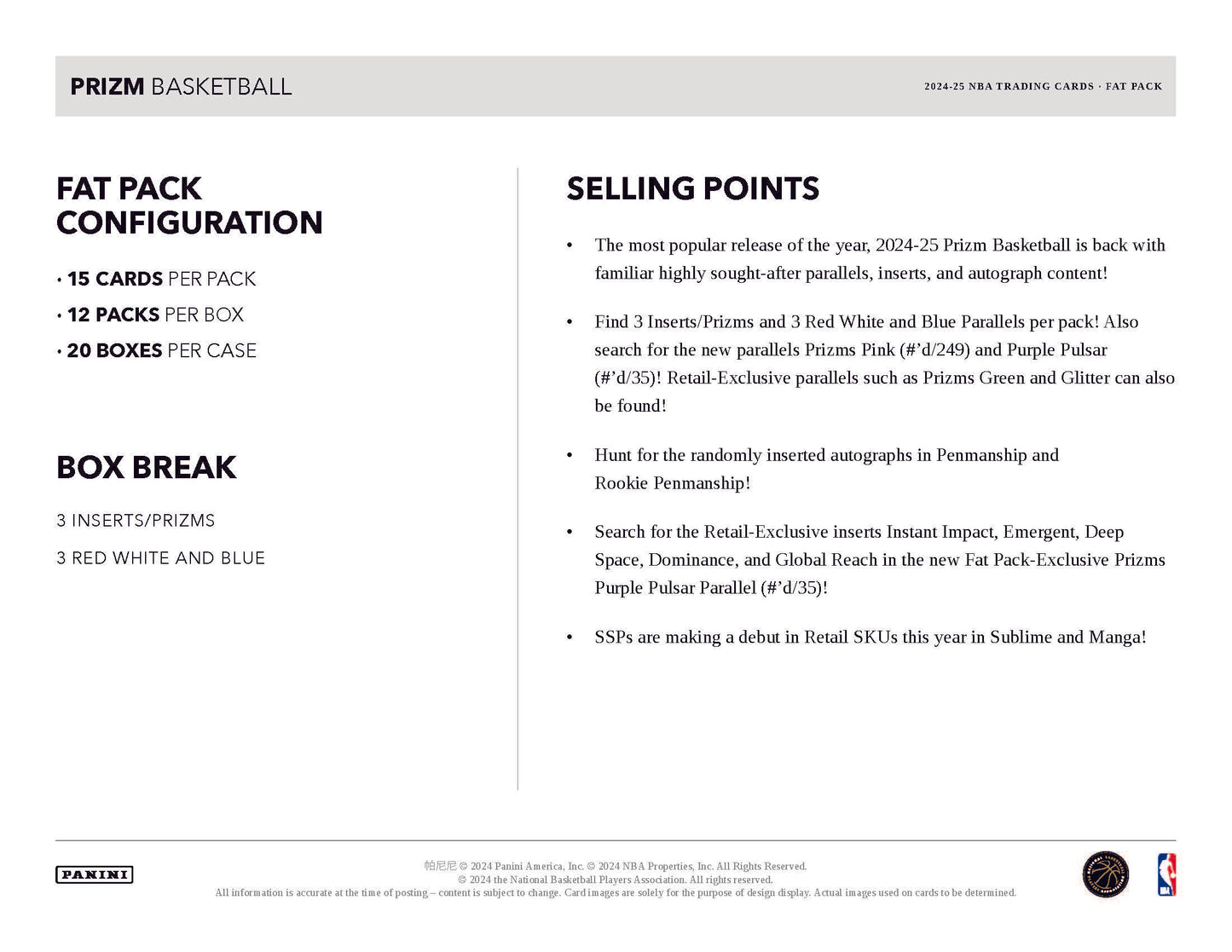 2024-25 Panini Prizm Basketball Fat Pack Box