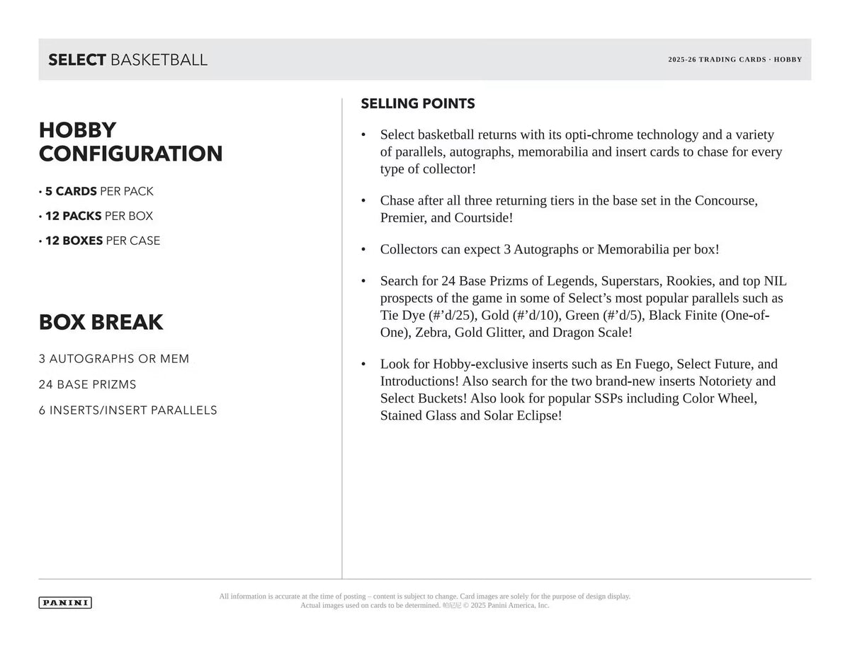 2025-26 Panini Select Basketball Hobby Box