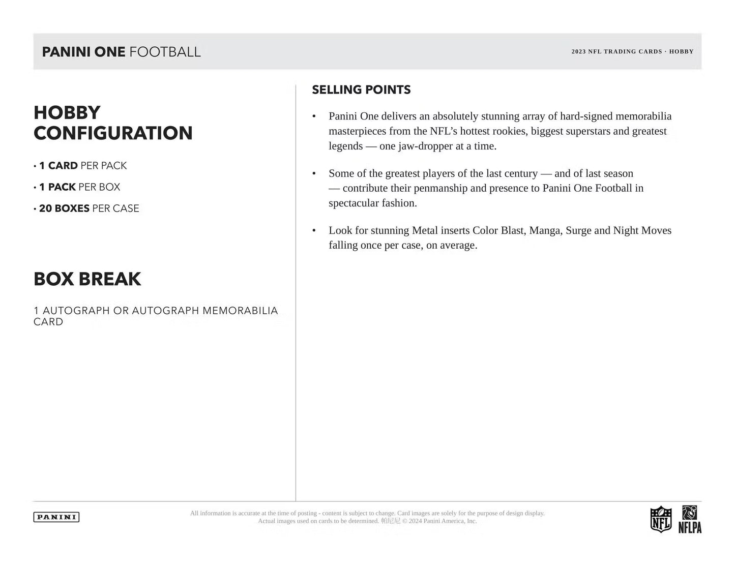 2023 Panini One Football Hobby Box