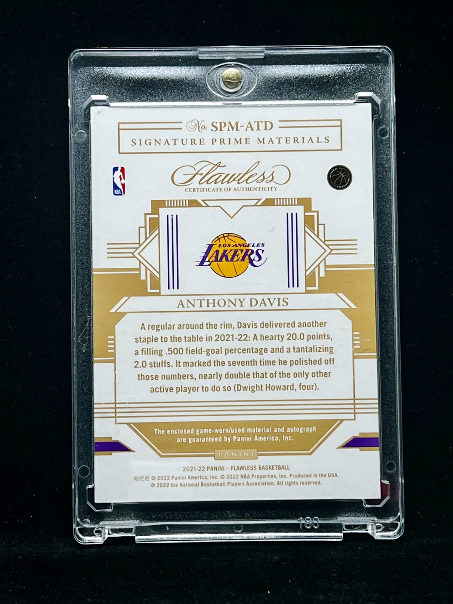Anthony Davis Panini Flawless 2021-22 Signature Prime Materials 18/25