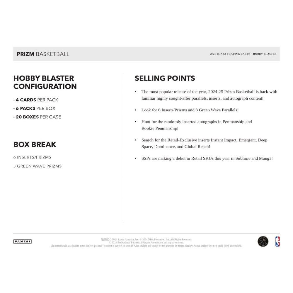 2024-25 Panini Prizm Basketball Hobby Blaster Box