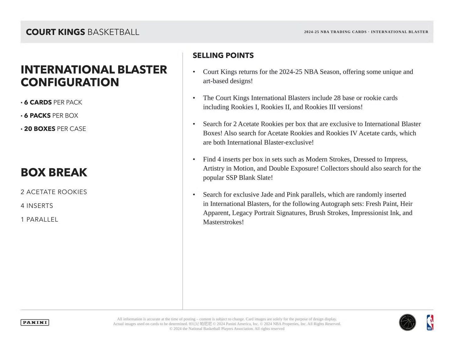 2024-25 Panini Court Kings Basketball International Blaster Box