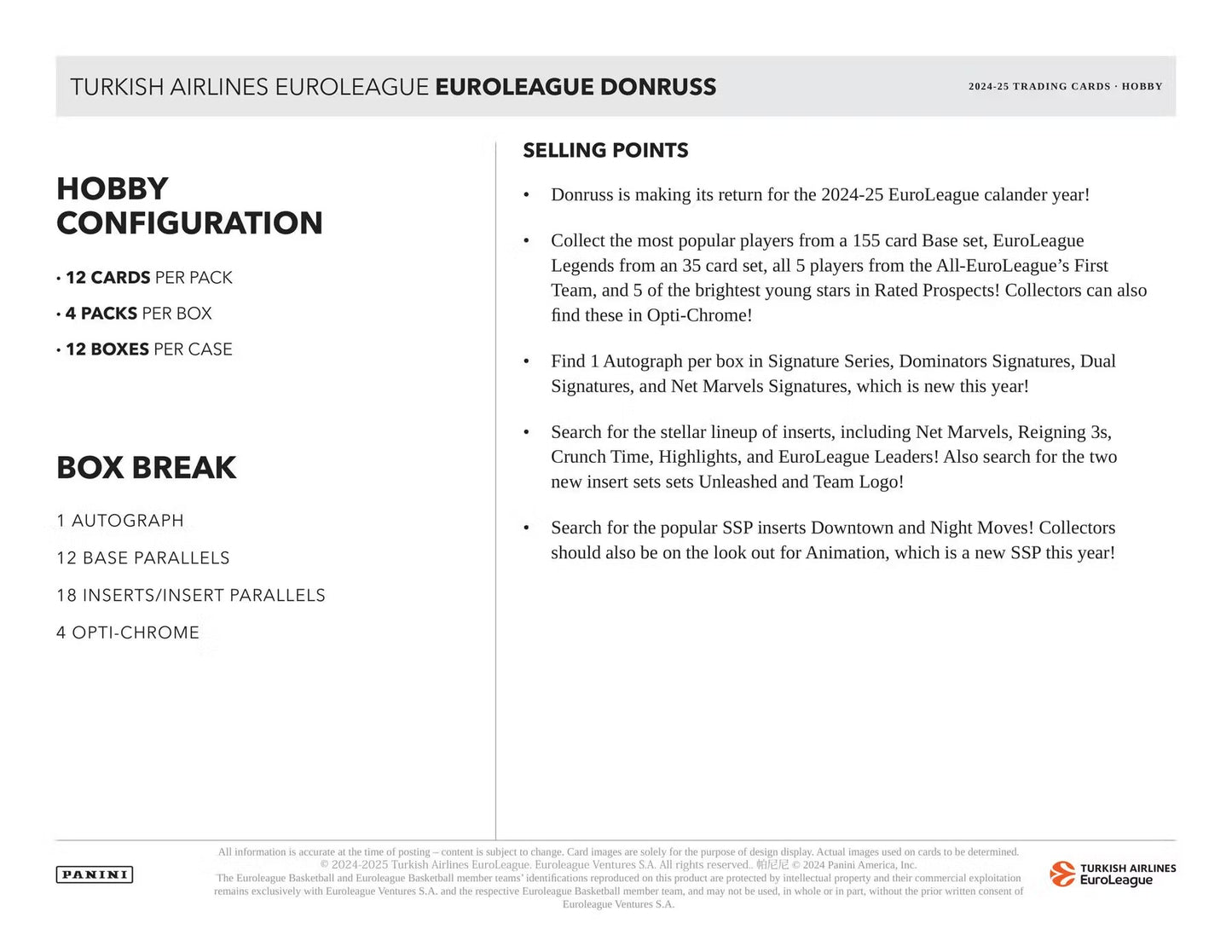 2024-25 Panini Donruss Euroleague Basketball Hobby