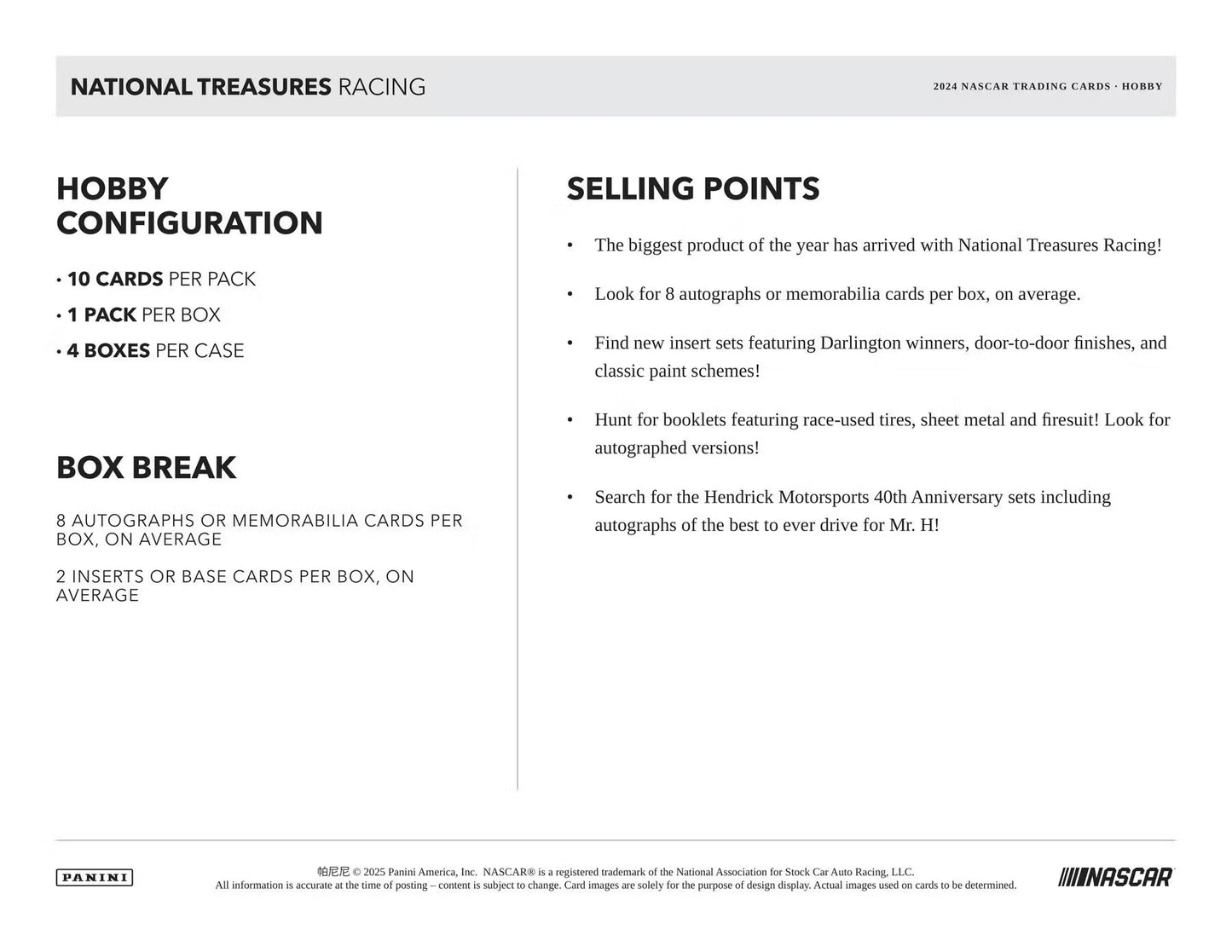 2024 Panini National Treasures Racing Hobby Box