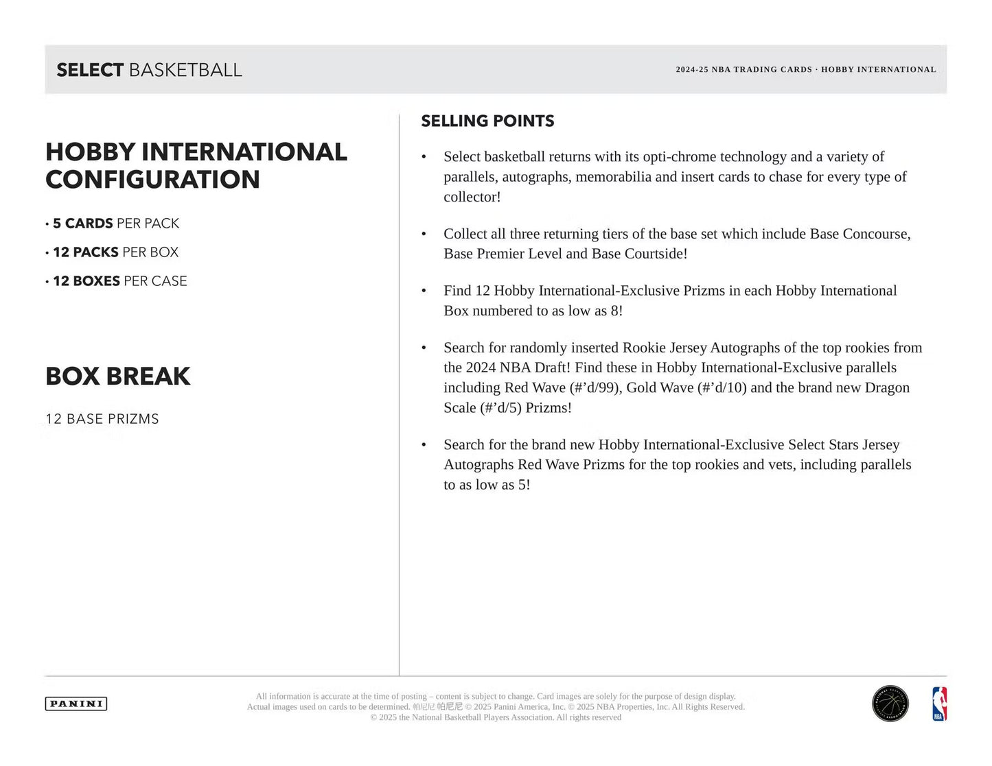 2024-25 Select Basketball International Hobby Box