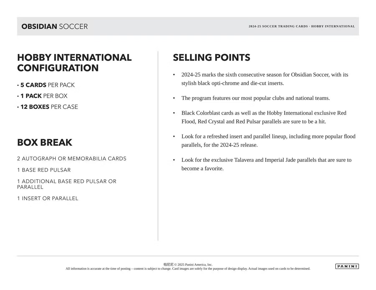 2024-25 Panini Obsidian International Soccer Hobby Box