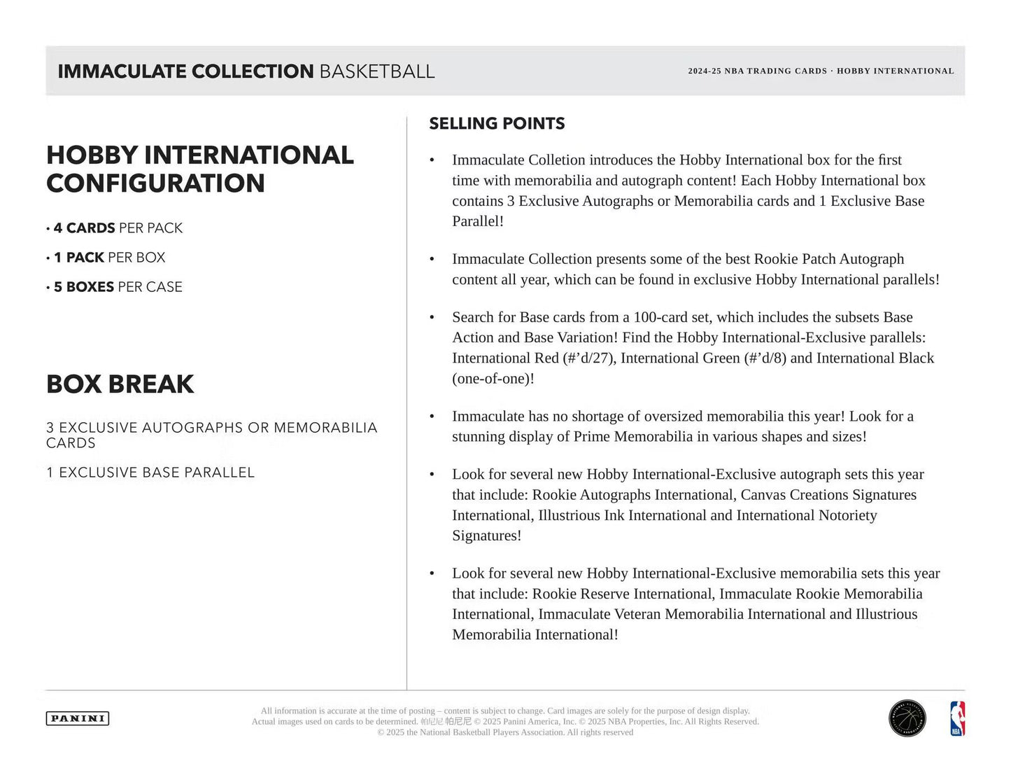 2024-25 Panini Immaculate Basketball International Box