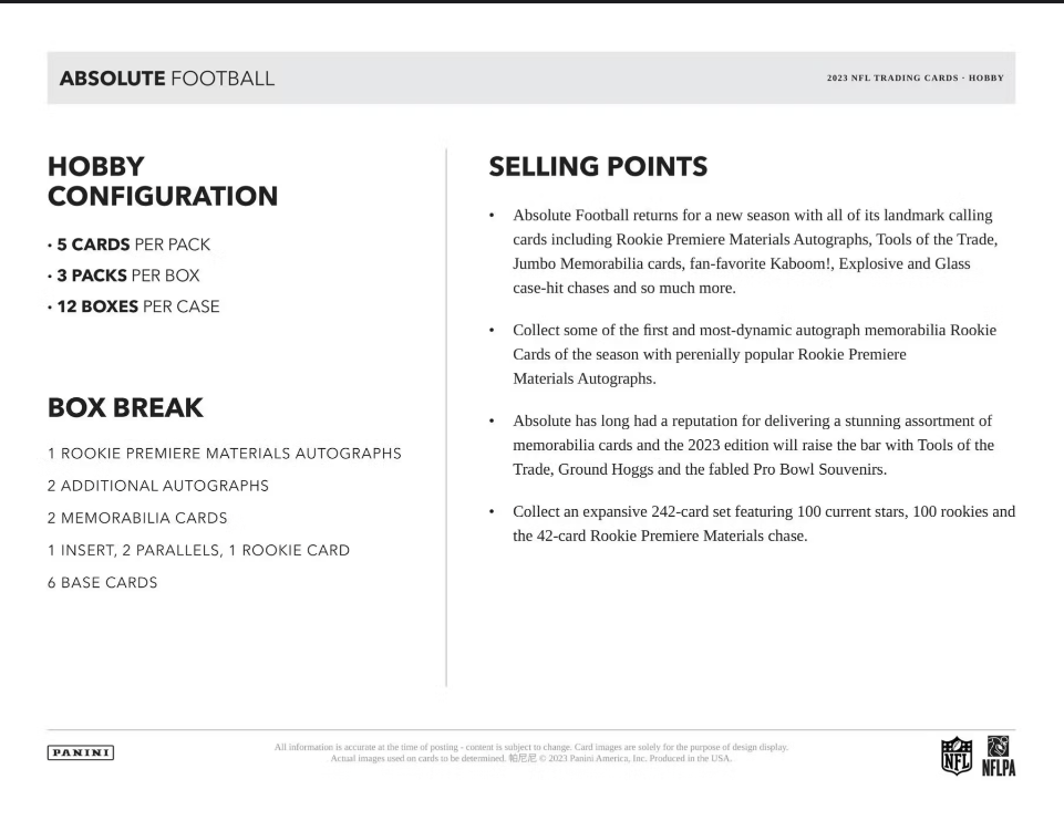 2023 Panini Absolute Football Hobby