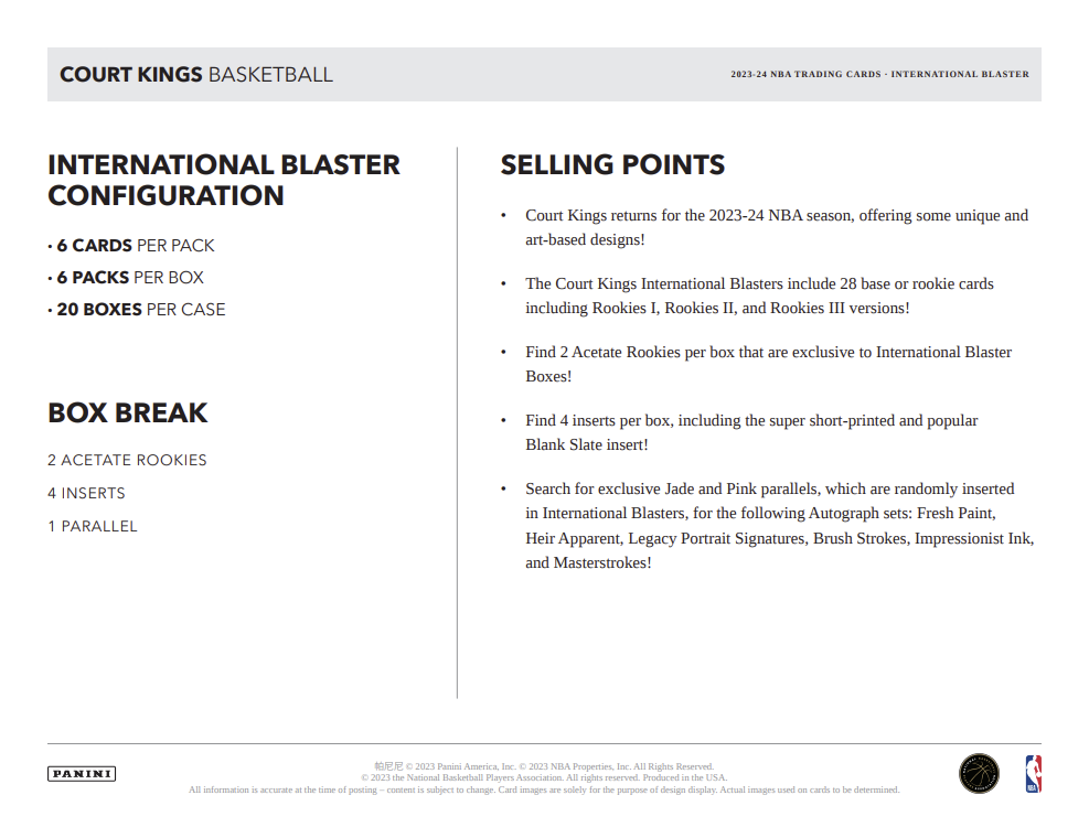 2023-24 Panini Court Kings Basketball International 6-Pack Blaster Box