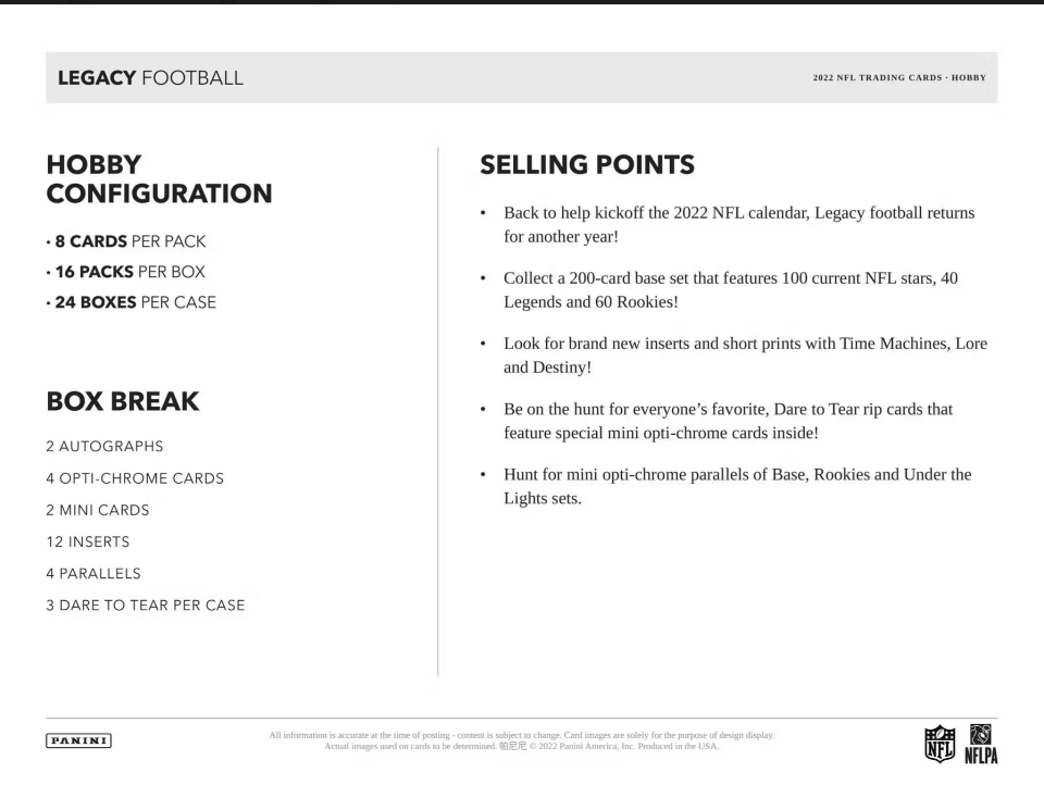 2022 Panini Legacy Football Hobby