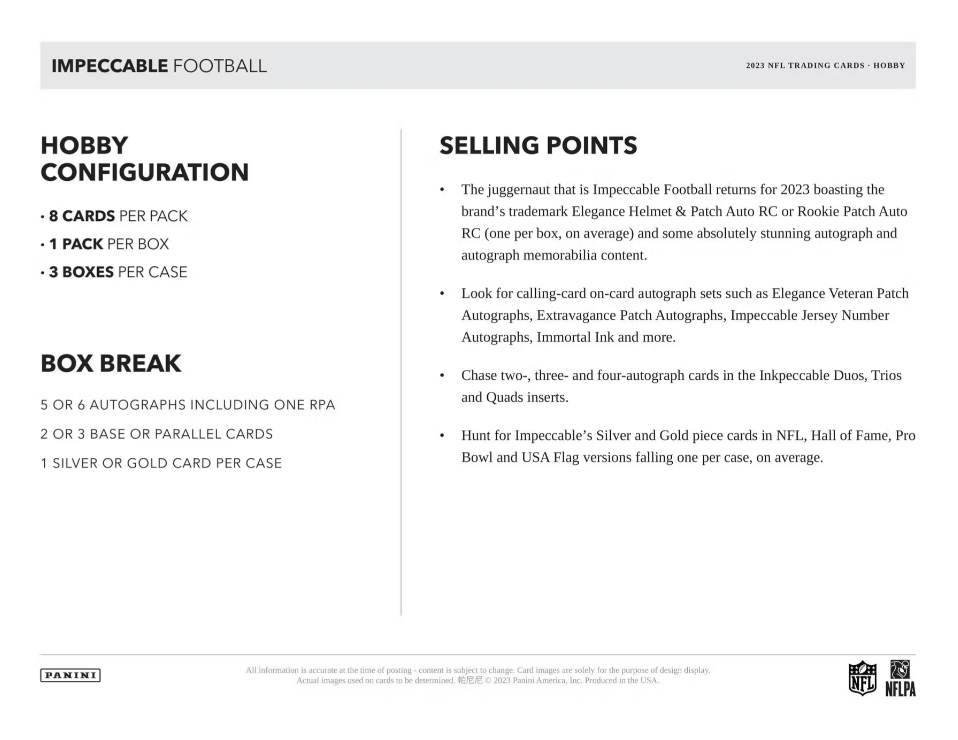 2023 Panini Impeccable Football Hobby