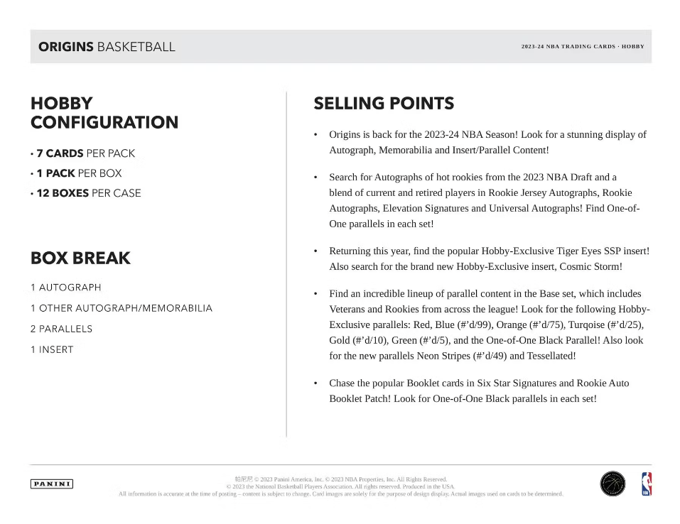 2023-24 Panini Origins Basketball Hobby