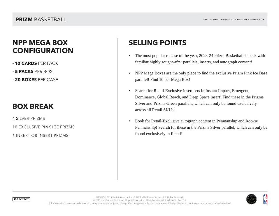 2023-24 Panini Prizm Basketball Mega (Pink Ice Prizms)