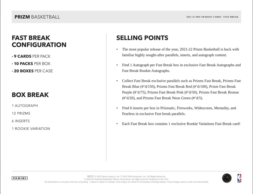 2021-22 Panini Prizm Basketball Fast Break