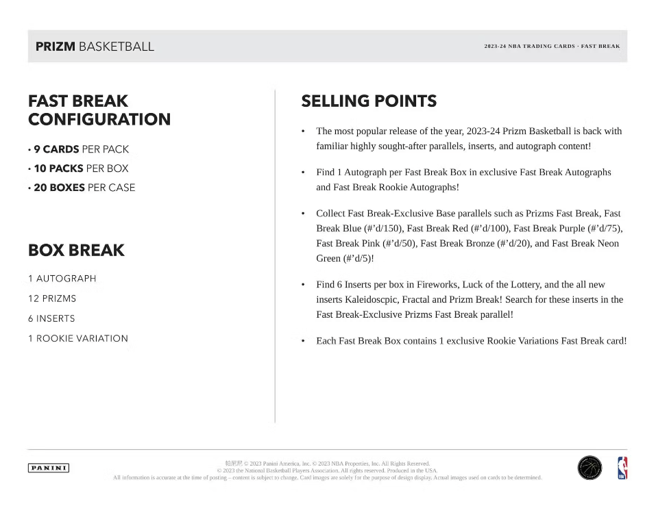 2023-24 Panini Prizm Basketball Fast Break
