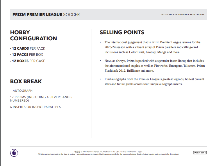 2023-24 Panini Prizm Premier League EPL Soccer Hobby