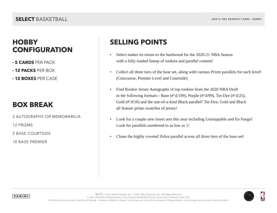 2020-21 Panini Select Basketball Hobby