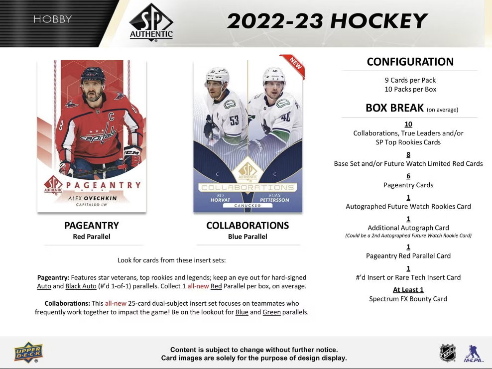 2022-23 Upper Deck SP Authentic Hockey Hobby