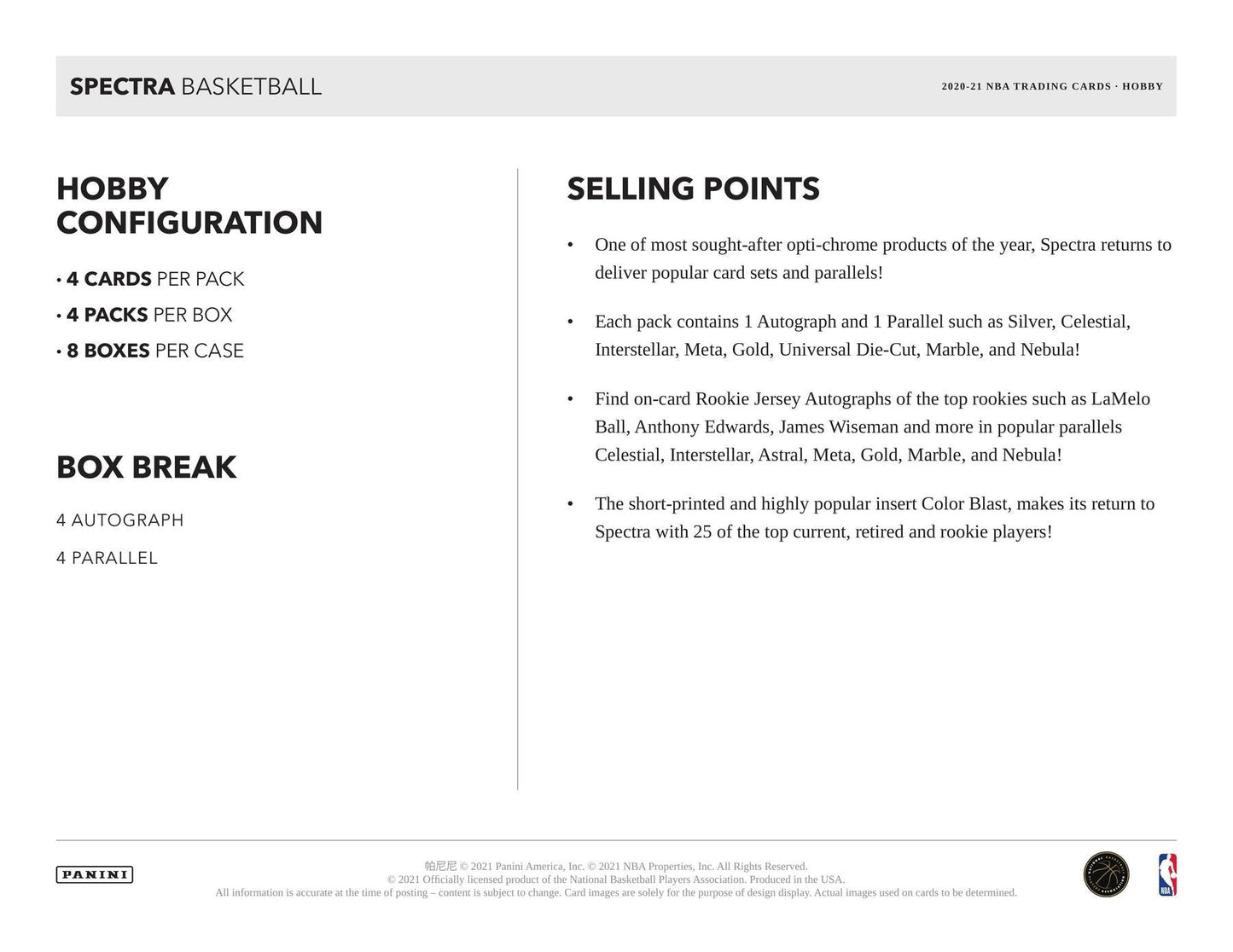 2020/21 Panini Spectra Basketball Hobby Case