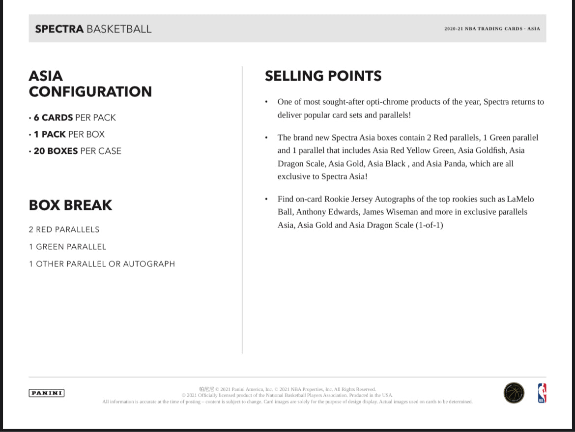 2020-21 Panini Spectra Basketball Tmall (Asia Exclusive)