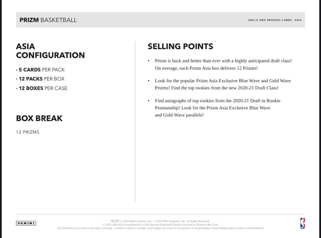 2020-21 Prizm Asia Edition Basketball