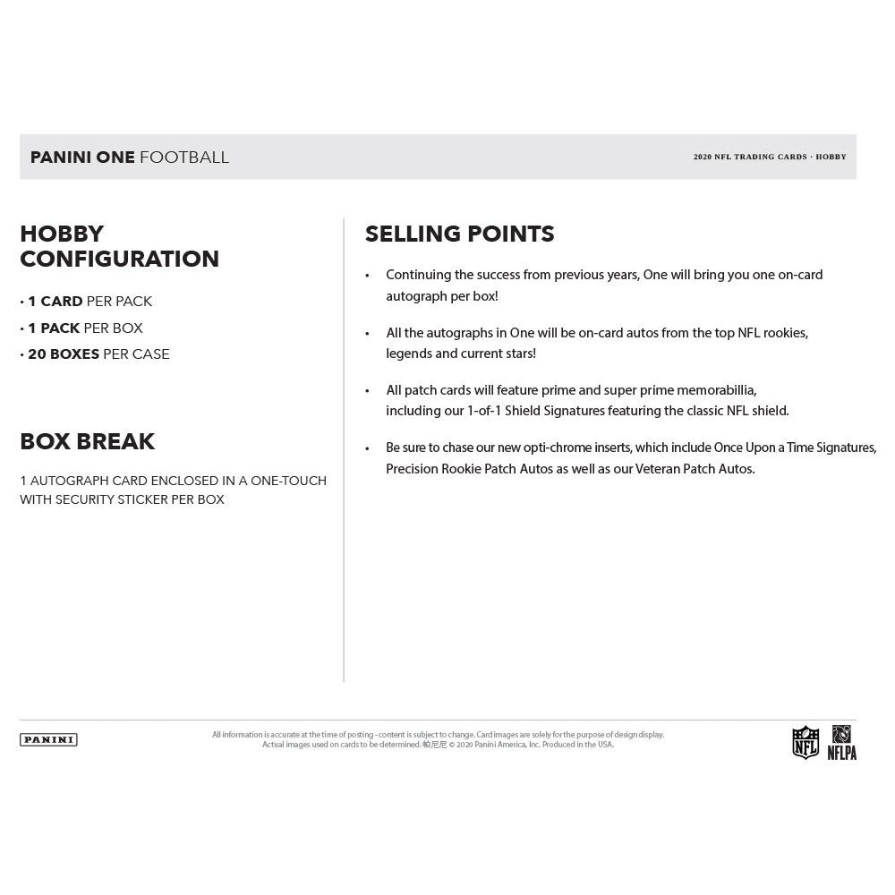 2020 Panini One and One Football
