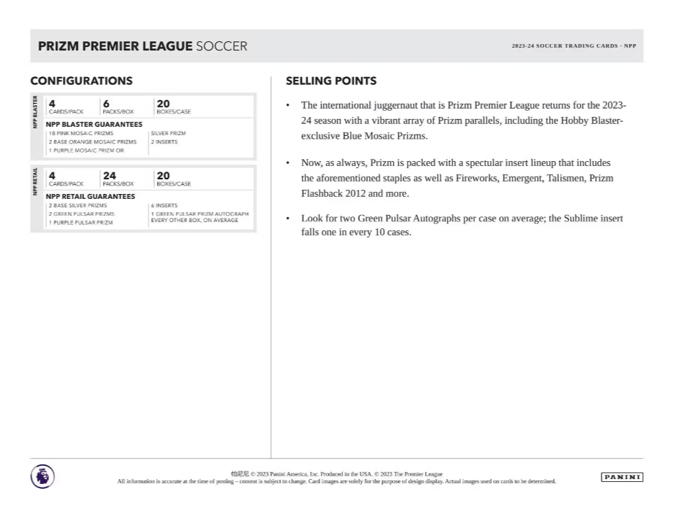 2023-24 Panini Prizm Premier League EPL Soccer 6-Pack Blaster Box (Pink Mosaic Prizms)