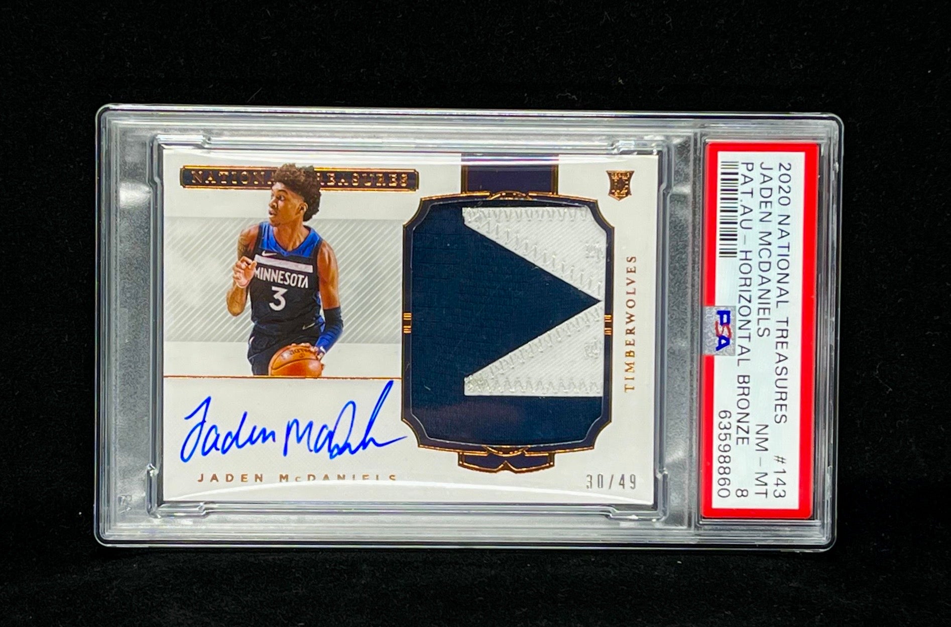 Jaden Mcdaniels Panini National Treasure 2020 Pat AU-Horizontal Bronze PSA 8