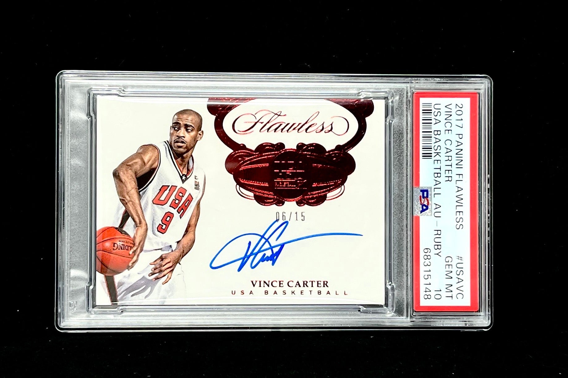 Vince Carter Panini Flawless 2017 USA Basketball AU-Ruby PSA10