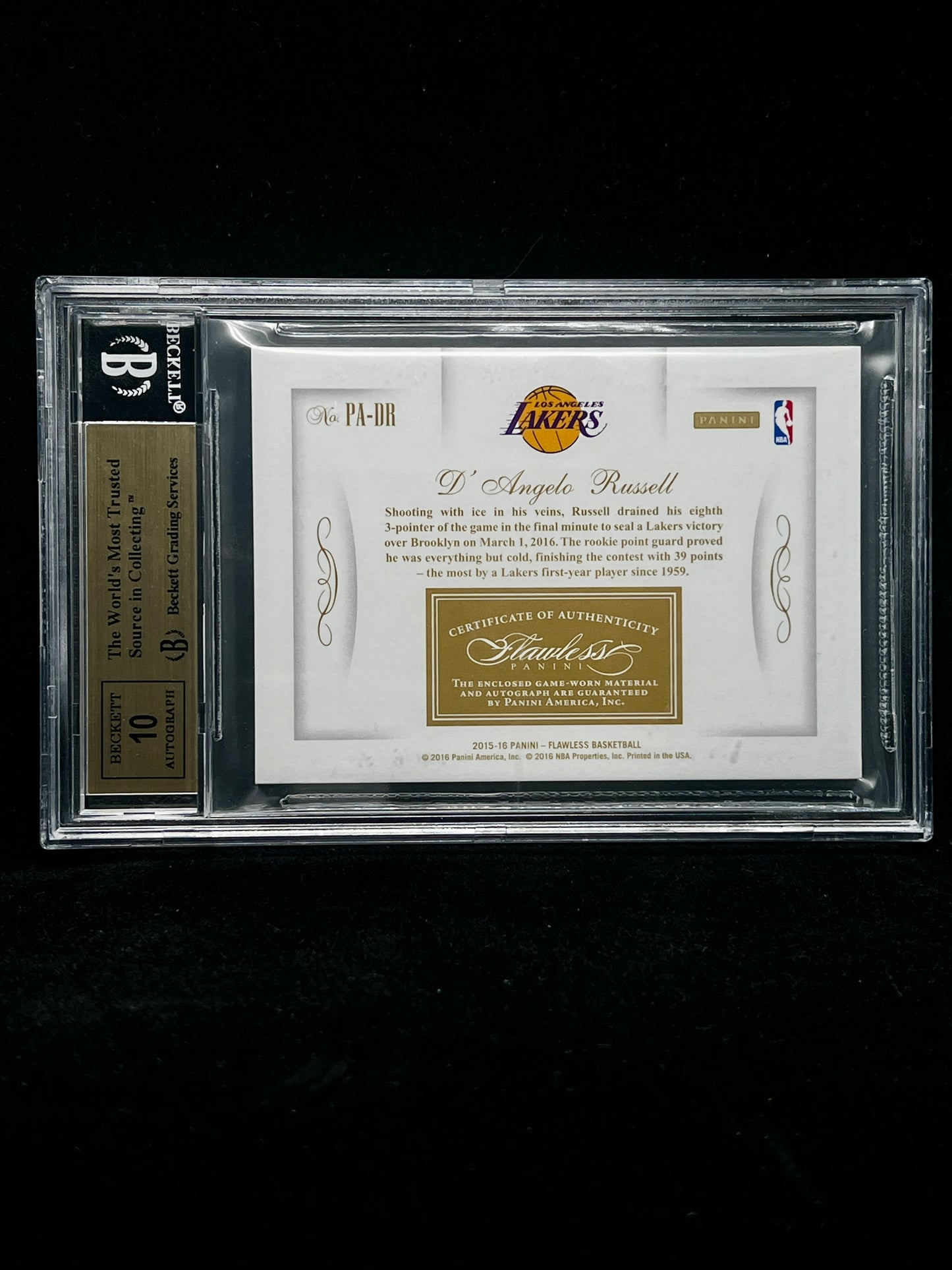 D'Angelo Russell Panini Flawless 2015-16 Patch Auto sapphire 06/10