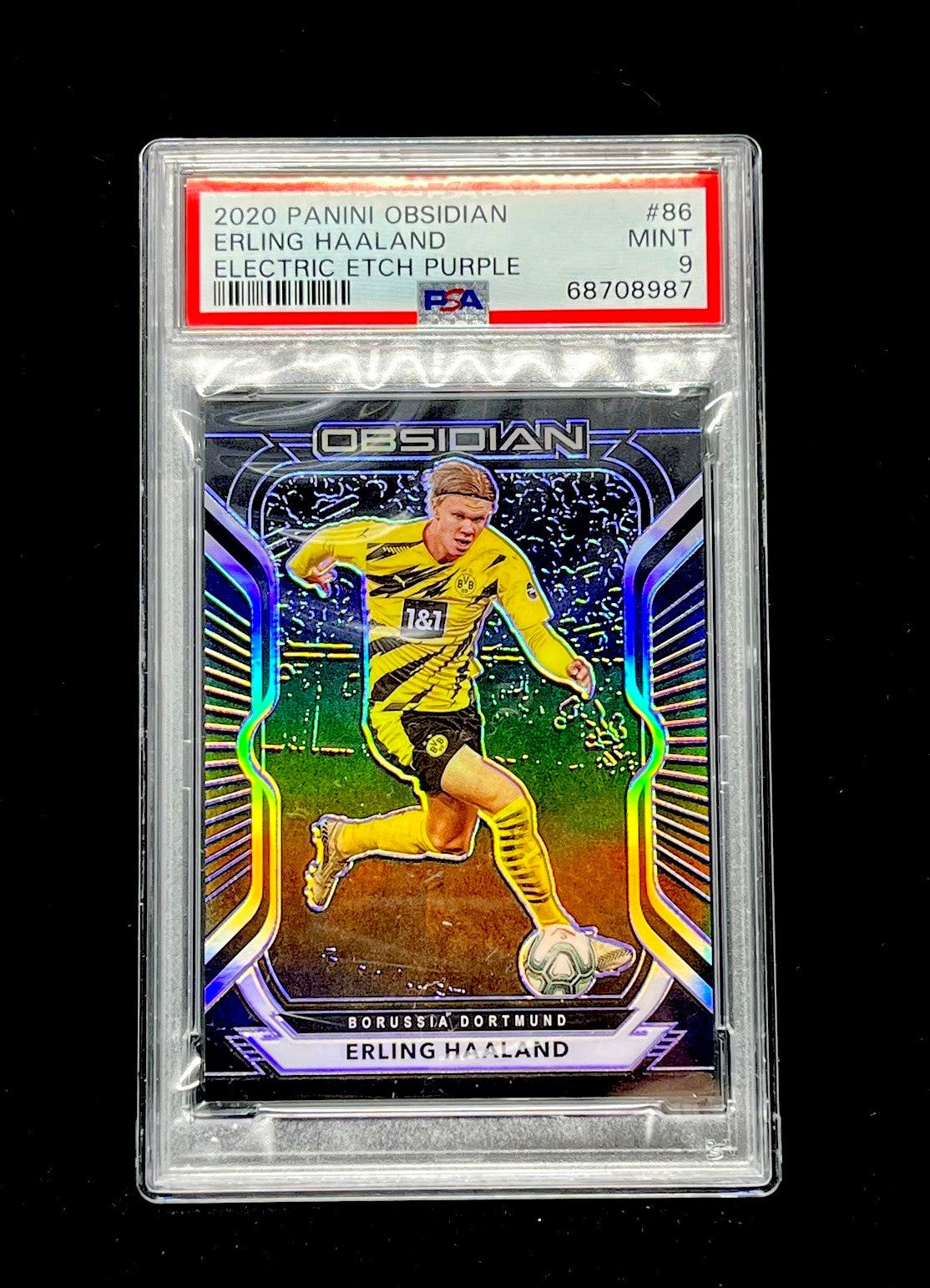 Erling Haaland Panini Obsidian 2020 Electric Etch Purple PSA9