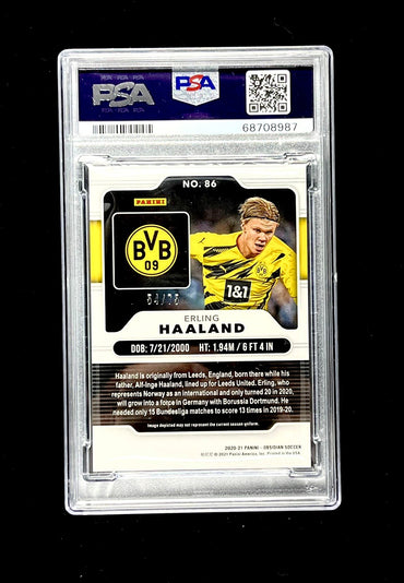 Erling Haaland Panini Obsidian 2020 Electric Etch Purple PSA9