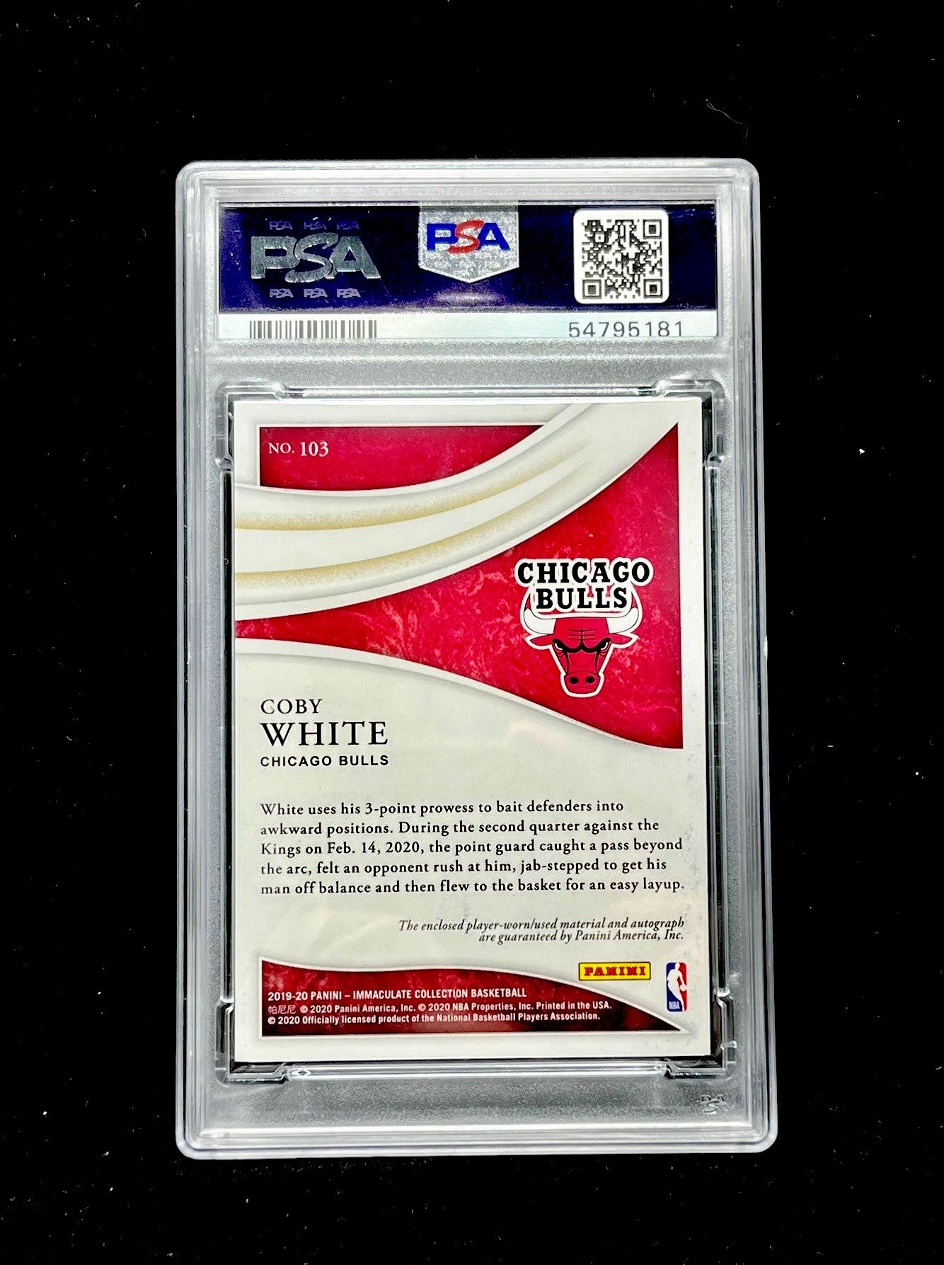 Coby White Panini Immaculate 2019 Patch Auto PSA10 16/99