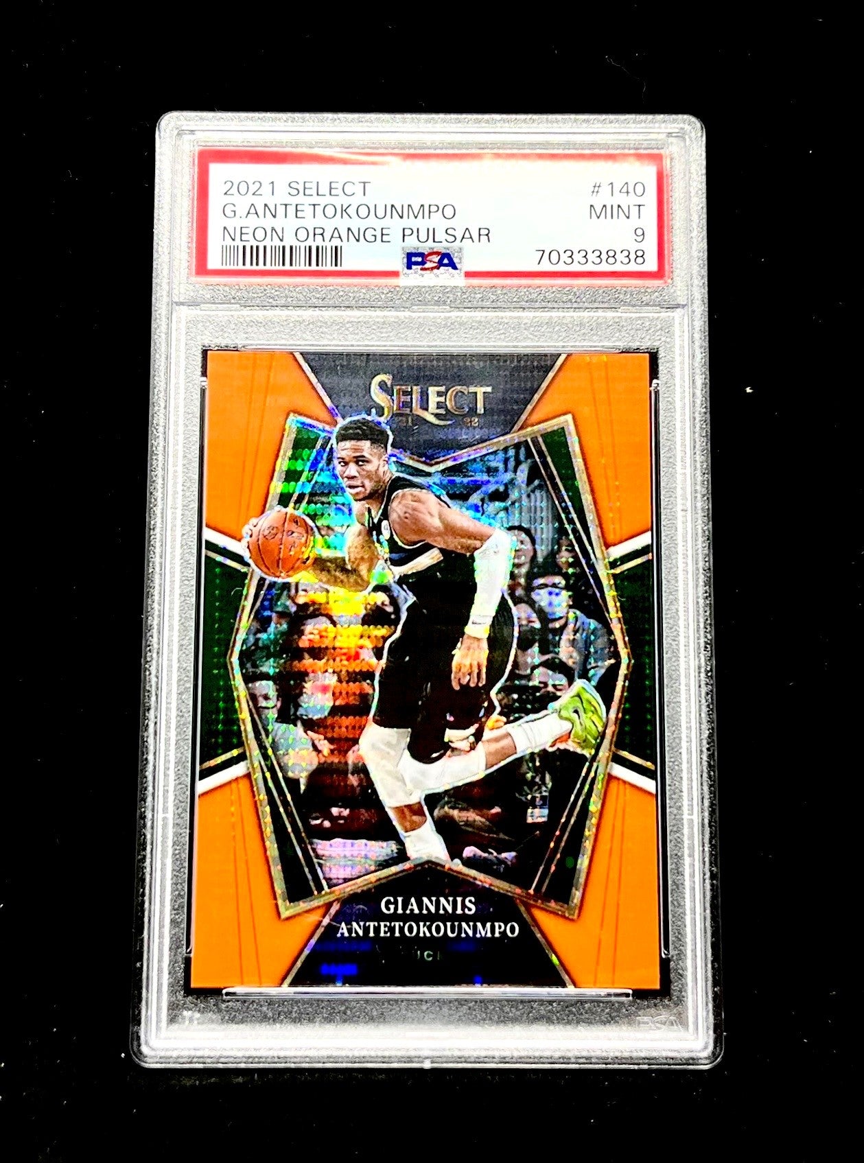 Giannis Antetokounmpo Select 2019 Neon Orange Pulsar PSA9 12/15