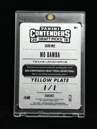 Mo Bamba Panini Contenders Draft Picks 2018 Yellow Plate 1/1