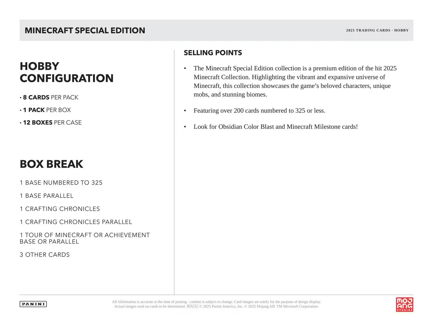 2025 Panini Minecraft Special Edition Hobby Box