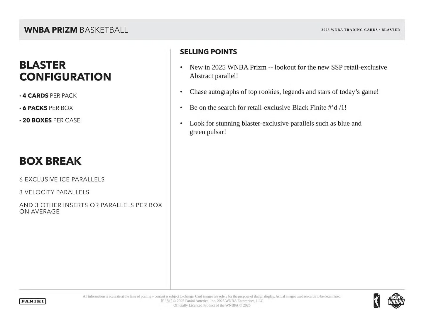 2025 Panini Prizm WNB Blaster Box