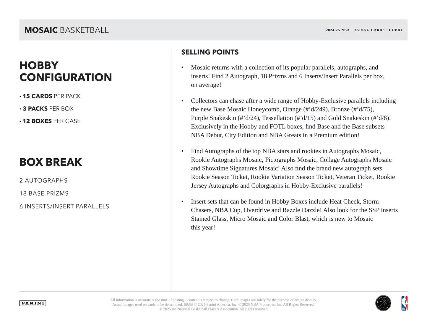 2024-25 Panini Mosaic Basketball Hobby Box